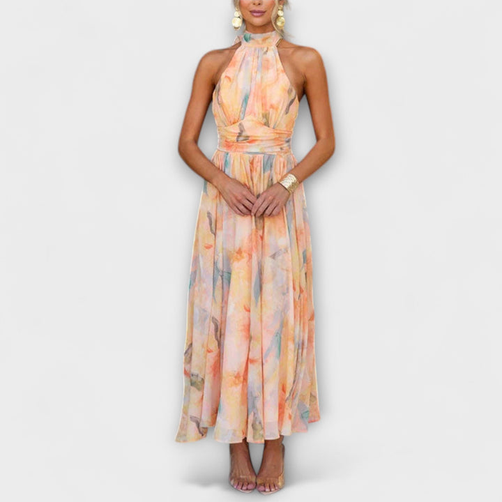 Aurora – Halter-Neck Watercolour Print Maxi Dress