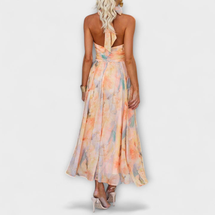Aurora – Halter-Neck Watercolour Print Maxi Dress