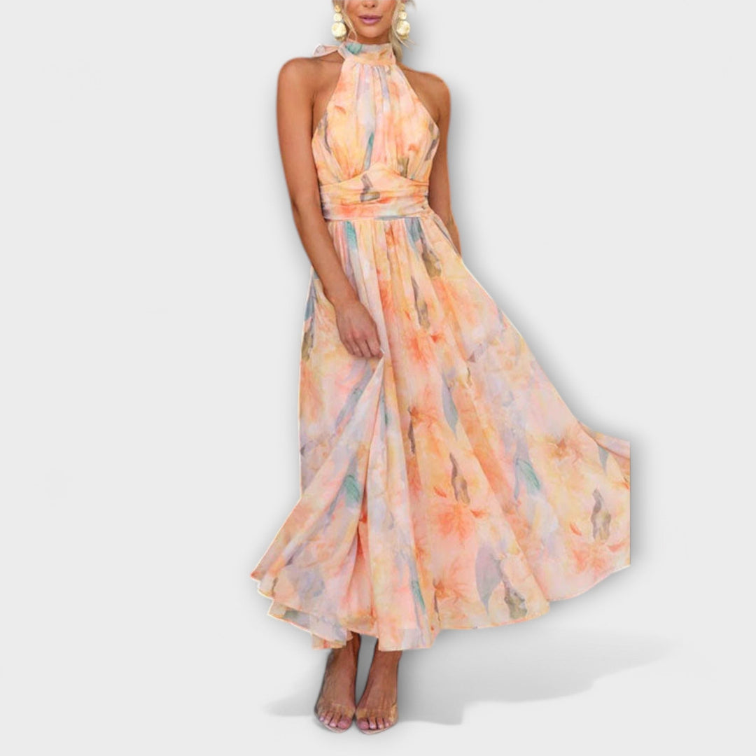 Aurora – Halter-Neck Watercolour Print Maxi Dress